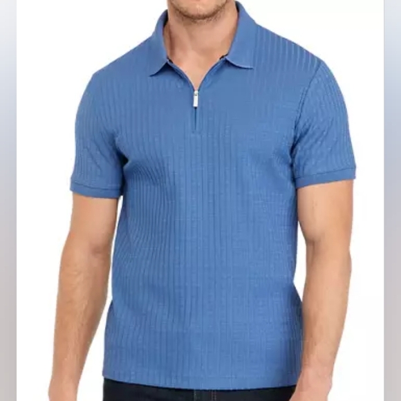 Perry Ellis Vertical Rib Zip Polo Shirt New Size Medium - Picture 1 of 3
